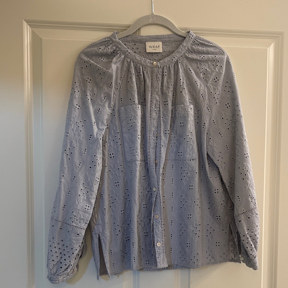 Wrap London Light Blue Eyelet Cotton Button-Up Blouse